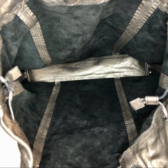 Burberry Dark Nickel Metallic Leather Drawstring Tote with Metal Accents - Picture 6 of 16